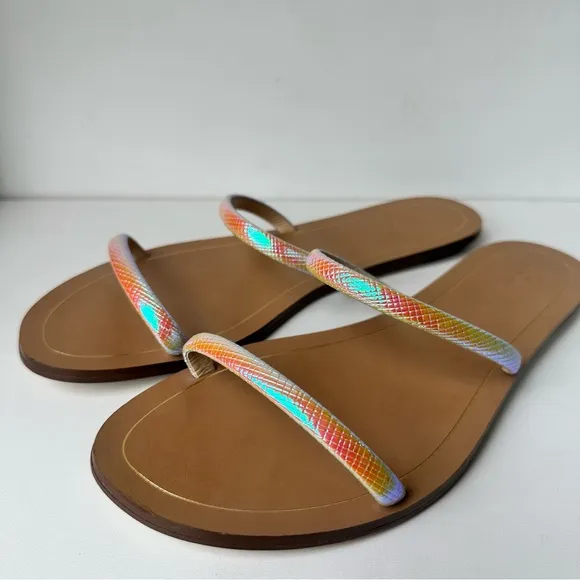 J Crew Womens Sandals Size  11 Slip On Flat Multicolor Sparkle Neon Straps
