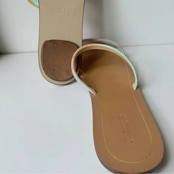 J Crew Womens Sandals Size  11 Slip On Flat Multicolor Sparkle Neon Straps