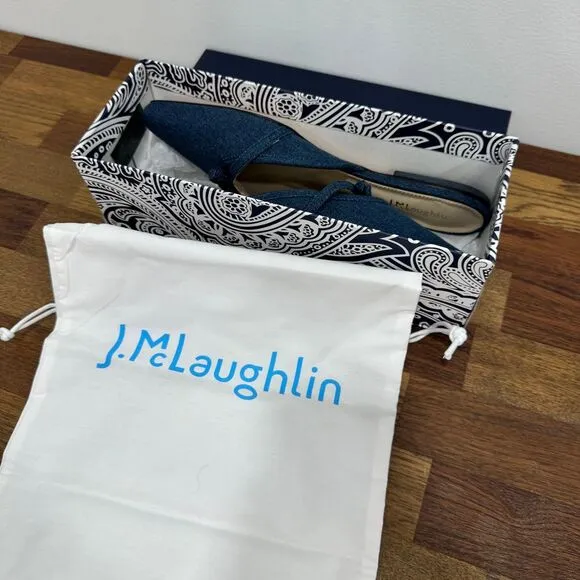 J Mclaughlin Holina Mules Denim Chambray Flats Y2K Slip On NWT Size 8 Sandals