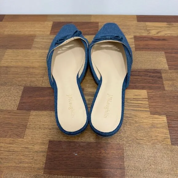 J Mclaughlin Holina Mules Denim Chambray Flats Y2K Slip On NWT Size 8 Sandals