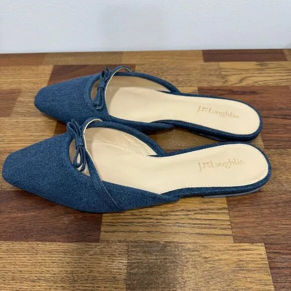 J Mclaughlin Holina Mules Denim Chambray Flats Y2K Slip On NWT Size 8 Sandals