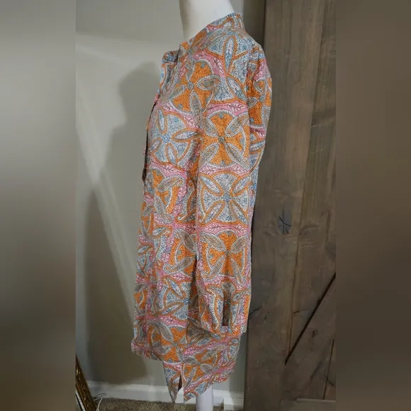 J. MCLAUGHLIN Pastel Floral Paisley Cotton Tunic Dress. Size Large
