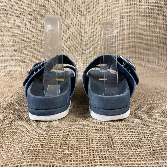 J Slides Sandals Slip On  Flats Straps Buckle Blue Leather 7.5
