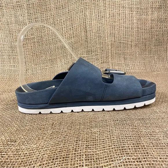 J Slides Sandals Slip On  Flats Straps Buckle Blue Leather 7.5