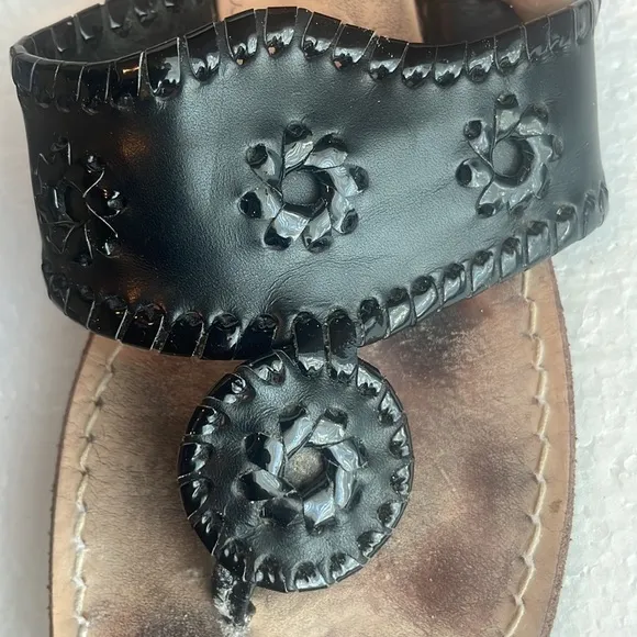 Jack Rogers, 1960 sandals whipstitched leather flats black slipon women’s size 8