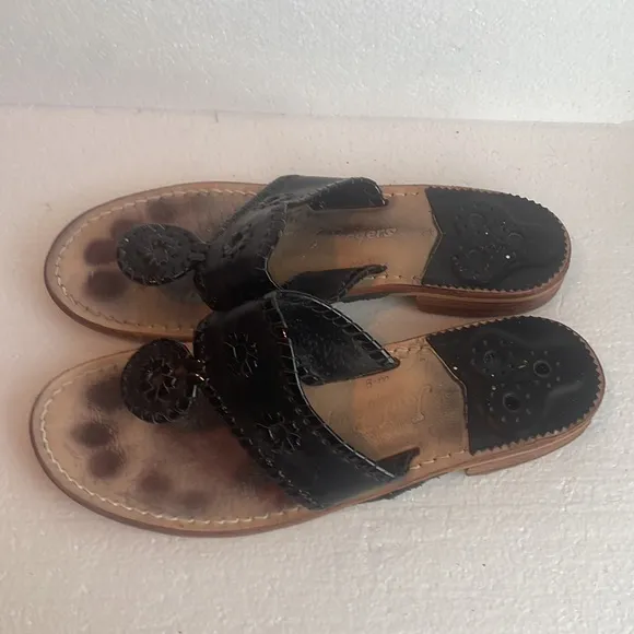 Jack Rogers, 1960 sandals whipstitched leather flats black slipon women’s size 8