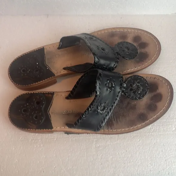 Jack Rogers, 1960 sandals whipstitched leather flats black slipon women’s size 8
