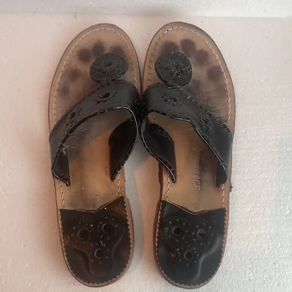 Jack Rogers, 1960 sandals whipstitched leather flats black slipon women’s size 8