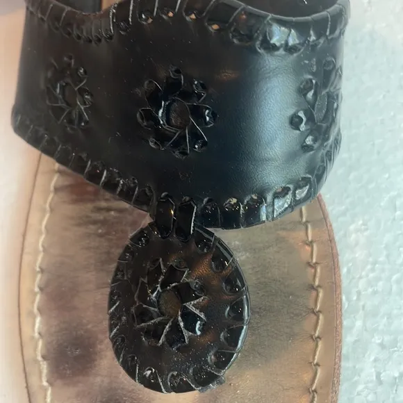 Jack Rogers, 1960 sandals whipstitched leather flats black slipon women’s size 8