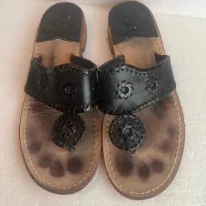 Jack Rogers, 1960 sandals whipstitched leather flats black slipon women’s size 8