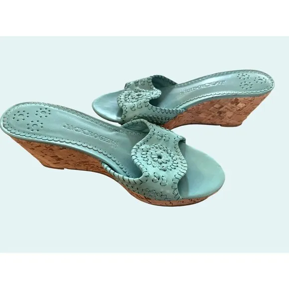 JACK ROGERS Barcelona Cork Wedge Open Toe Sandals Turquoise Size 9