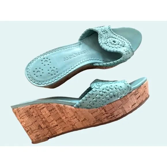 JACK ROGERS Barcelona Cork Wedge Open Toe Sandals Turquoise Size 9