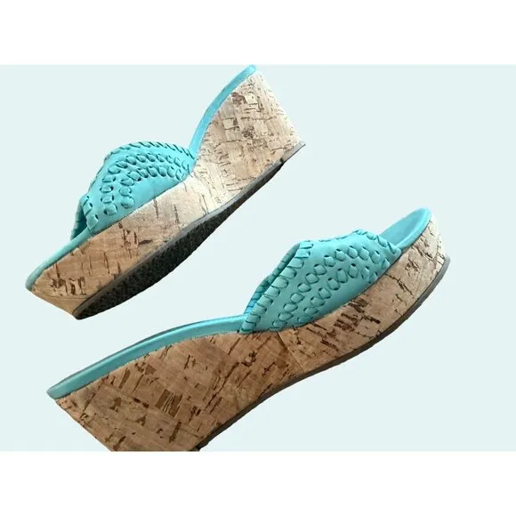 JACK ROGERS Barcelona Cork Wedge Open Toe Sandals Turquoise Size 9
