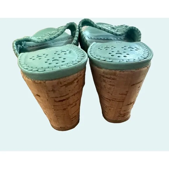 JACK ROGERS Barcelona Cork Wedge Open Toe Sandals Turquoise Size 9