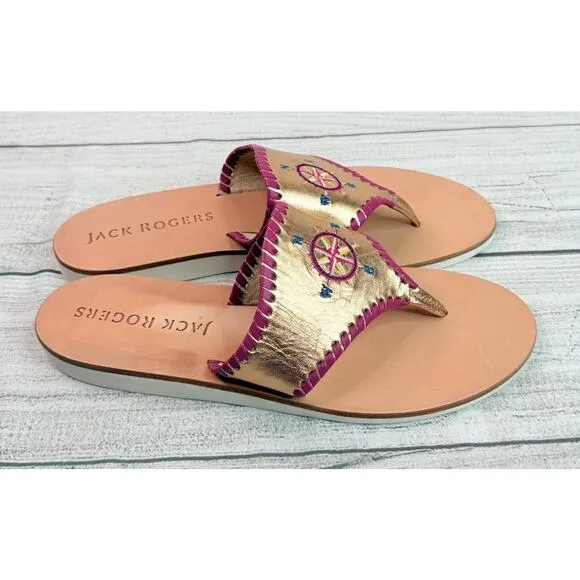 Jack Rogers Compass Rose Embroidered Sandals Vacation Beach Nautical Size 6M