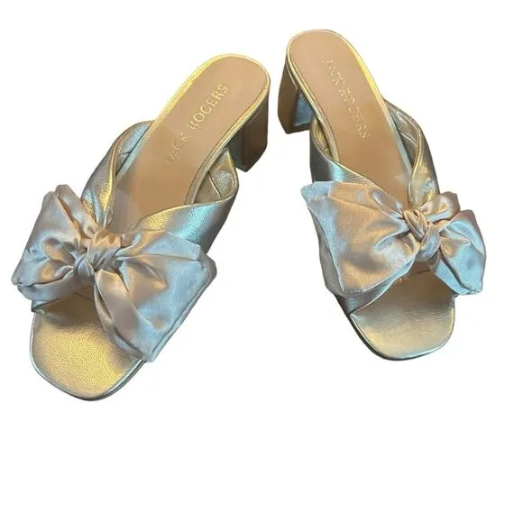 Jack Rogers Debra Bow Slip-On Dress Sandals Platinum Nappa Leather  NEW Size 6.5