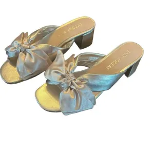 Jack Rogers Debra Bow Slip-On Dress Sandals Platinum Nappa Leather  NEW Size 6.5