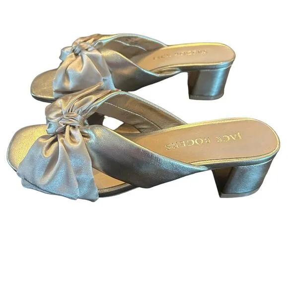 Jack Rogers Debra Bow Slip-On Dress Sandals Platinum Nappa Leather  NEW Size 6.5