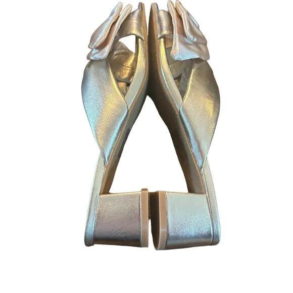 Jack Rogers Debra Bow Slip-On Dress Sandals Platinum Nappa Leather  NEW Size 6.5