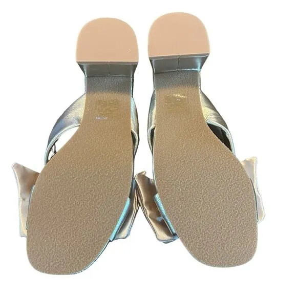 Jack Rogers Debra Bow Slip-On Dress Sandals Platinum Nappa Leather  NEW Size 6.5
