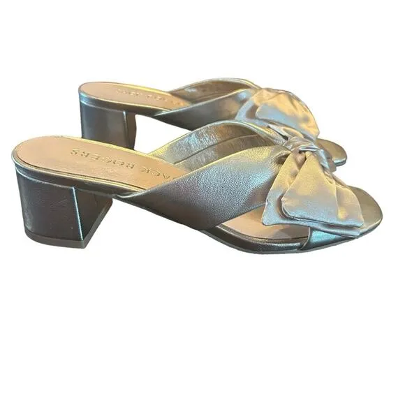 Jack Rogers Debra Bow Slip-On Dress Sandals Platinum Nappa Leather  NEW Size 6.5