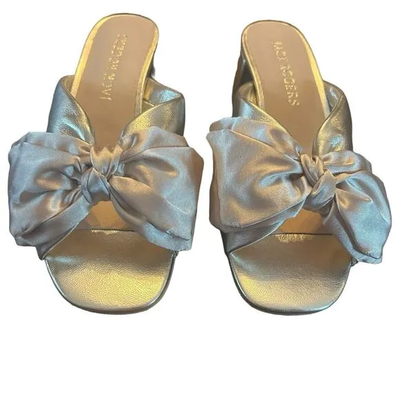 Jack Rogers Debra Bow Slip-On Dress Sandals Platinum Nappa Leather  NEW Size 6.5
