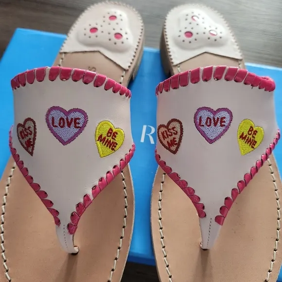 Jack Rogers Love Embroidered Leather Sandals 8.5 Valentine's Day Vacation Summer