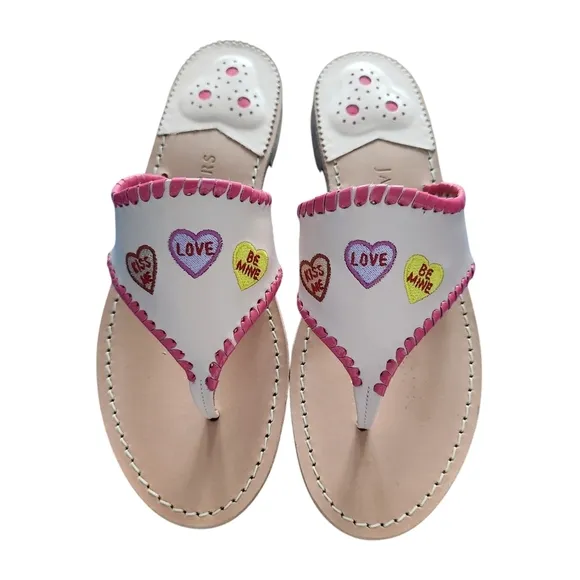 Jack Rogers Love Embroidered Leather Sandals 8.5 Valentine's Day Vacation Summer