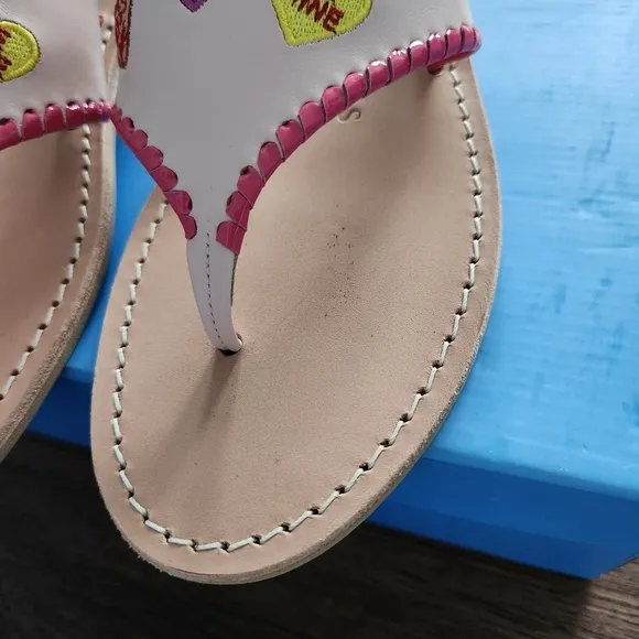 Jack Rogers Love Embroidered Leather Sandals 8.5 Valentine's Day Vacation Summer