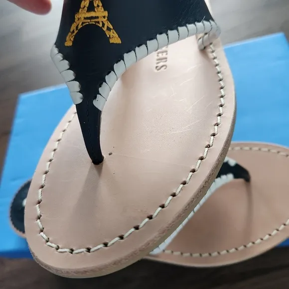 Jack Rogers Paris Embroidered Leather Sandals Eiffel Tower 6.5 Vacation Summer