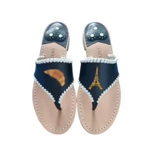 Jack Rogers Paris Embroidered Leather Sandals Eiffel Tower 6.5 Vacation Summer