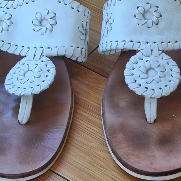 Jack Rogers Signature Jacks Flat Sandals Size 8 White Capri Crafted in Brazil