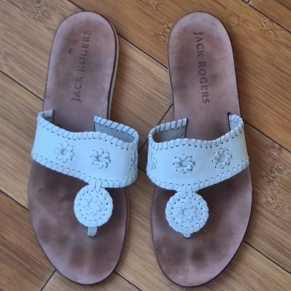 Jack Rogers Signature Jacks Flat Sandals Size 8 White Capri Crafted in Brazil