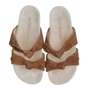 Jack Rogers size 7.5 slip on sandals double brown suede bow soft and comfy