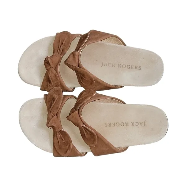 Jack Rogers size 7.5 slip on sandals double brown suede bow soft and comfy