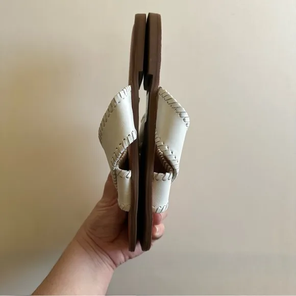 Jack Rogers White Leather Sloane X Cross Band Slip On Sandals