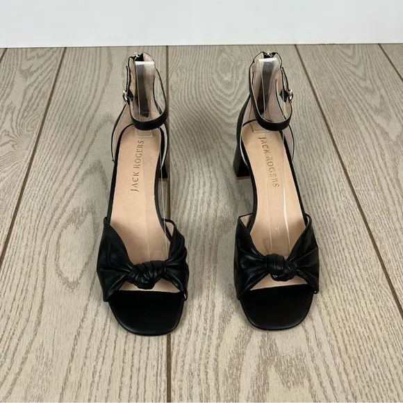 Jack Rogers Women's Abigail Mid- Heel Dress Knot Sandals 9.5M Black Leather $138