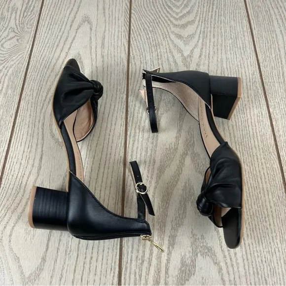 Jack Rogers Women's Abigail Mid- Heel Dress Knot Sandals 9.5M Black Leather $138