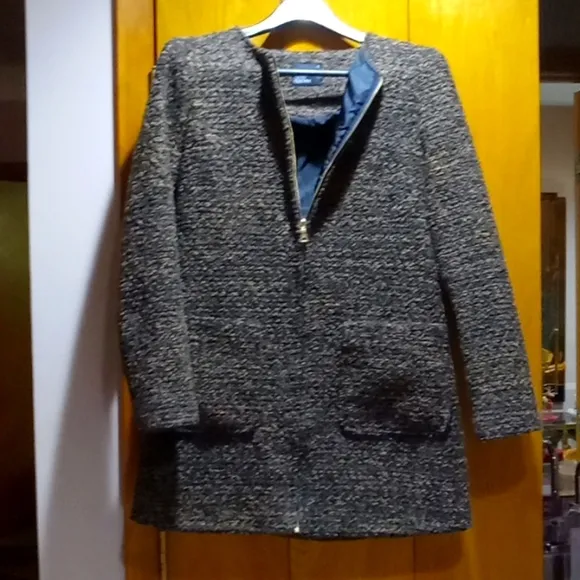 Jacket Womens Oasis/Foschini Sz 8 Metal Zipper Tan Black Dressy Casual Classy