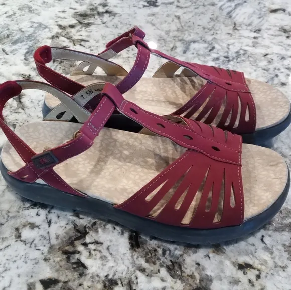 JBU by Jambu Red Vegan Leather Open Toe Sandals