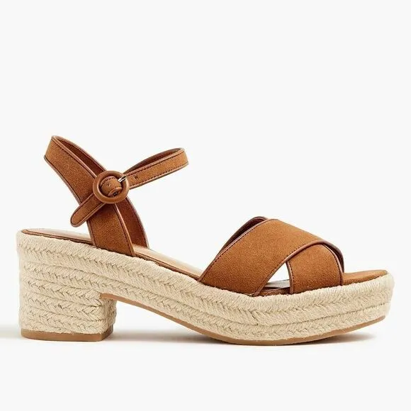 J.Crew Platform Espadrille Heeled Sandals in Warm Chicory Suede Size 7.5 NWB