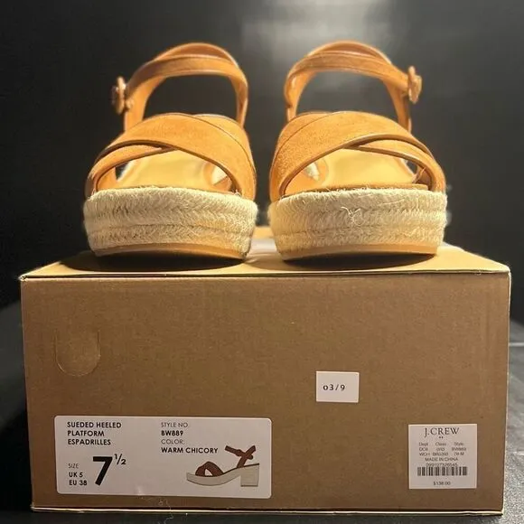 J.Crew Platform Espadrille Heeled Sandals in Warm Chicory Suede Size 7.5 NWB