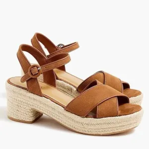 J.Crew Platform Espadrille Heeled Sandals in Warm Chicory Suede Size 7.5 NWB