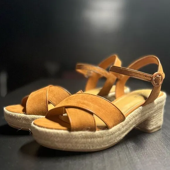J.Crew Platform Espadrille Heeled Sandals in Warm Chicory Suede Size 7.5 NWB
