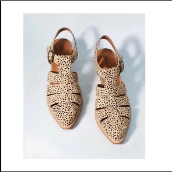 Jeffrey Campbell Angora Heeled Jaguar Print Calf Hair Heeled Sandals Size 5.5