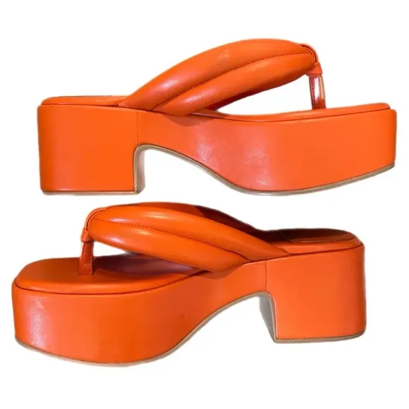 Jeffrey Campbell Luau-2 Orange Platform Thong Sandal y2k summer bright size 9
