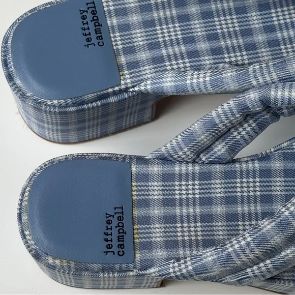 Jeffrey Campbell Luau Platform Flip Flops - Size 8 - Light Blue Plaid