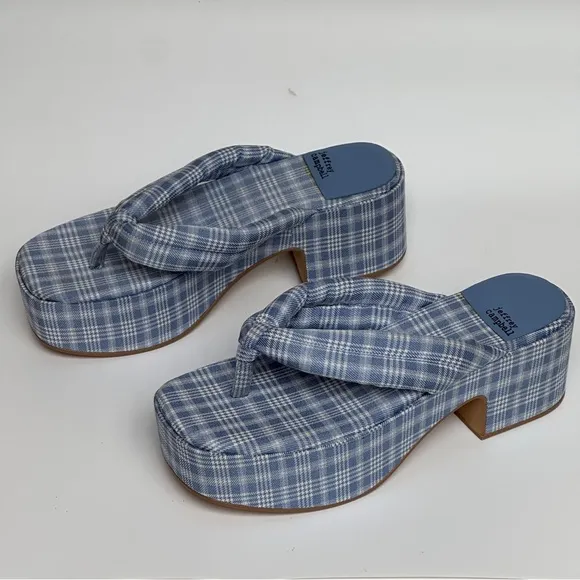 Jeffrey Campbell Luau Platform Flip Flops - Size 8 - Light Blue Plaid