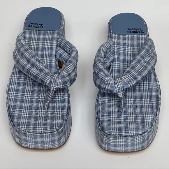 Jeffrey Campbell Luau Platform Flip Flops - Size 8 - Light Blue Plaid