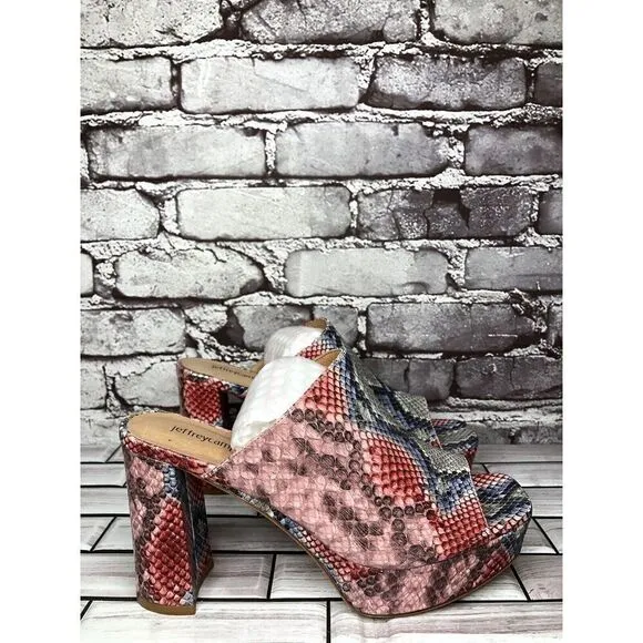 Jeffrey Campbell Pilar-2 Pink Red Platform Python Leather Sandals Women Sz 8.5M